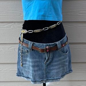 Vintage 90s silver and gold tone chain belt with heart detailing